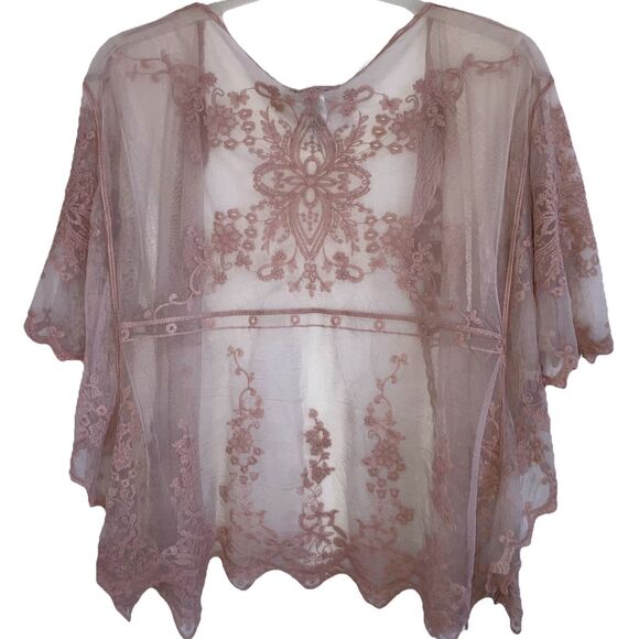 LAUNDRY BY DESIGN OSFM Flowy Lace Open Front Top Cover One Size Neutral Duster - Picture 4 of 6